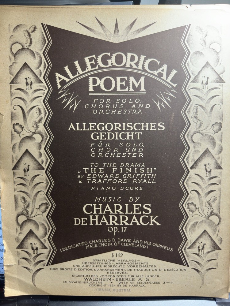 1924 11×14 Austria Press ALLEGORICAL POEM by Charles De Harrack
