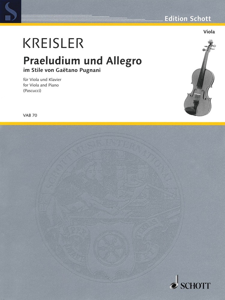 Fritz Kreisler Praeludium und Allegro Viola Piano Classical Sheet Music Book