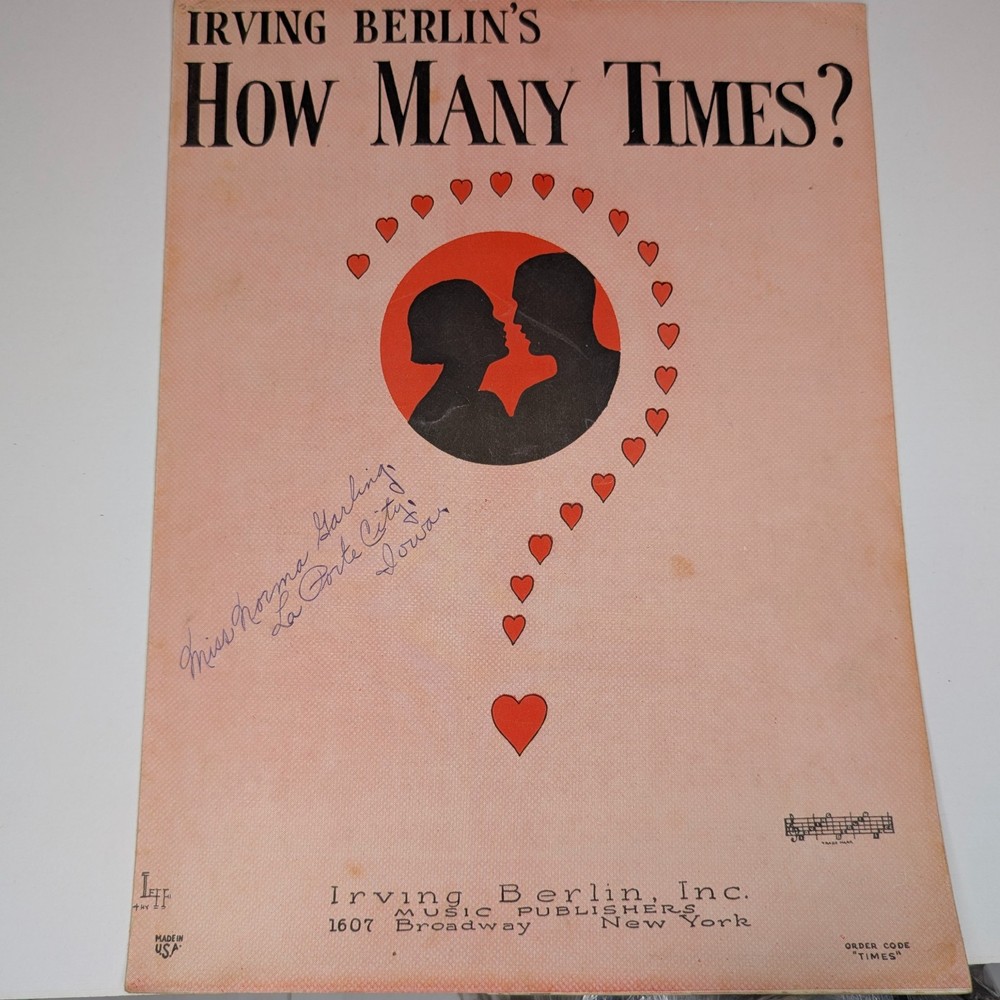 1926 Irving Berlin HOW MANY TIMES? Sheet Music Piano Ukulele La Porte City IA