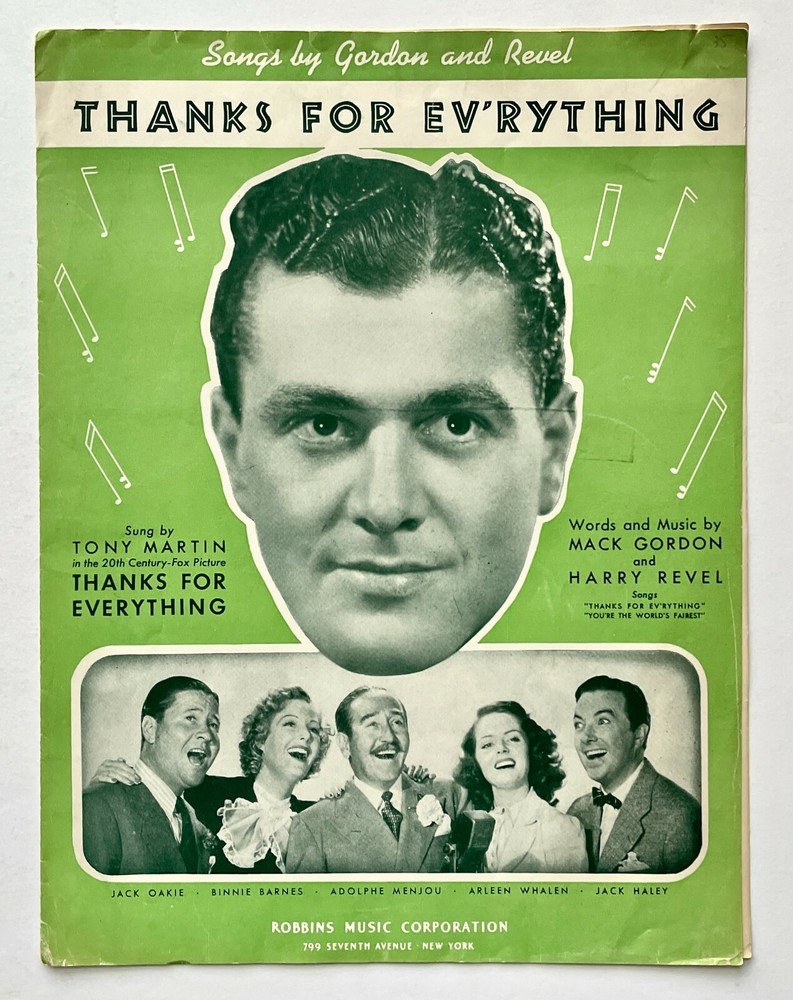 Thanks For Everything Tony Martin 1938 Vintage Sheet Music Piano Gordon Revel