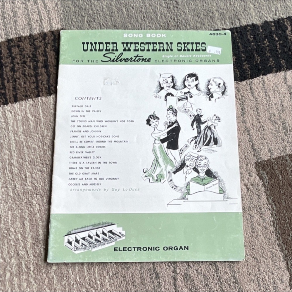 Silvertone Under Western Skies Folk Song Book for Electronic Organ, Sears 1963