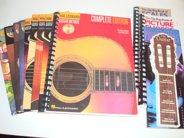 Lot of 13 Guitar Music Instruction Books, CD&rsquo;s and Chord Aids