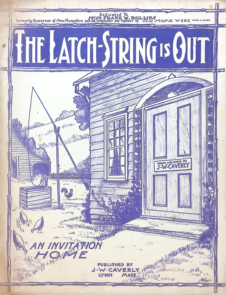 The Latch String Is Out Sheet Music J. W. Caverly 1904 Large Format Sentimental