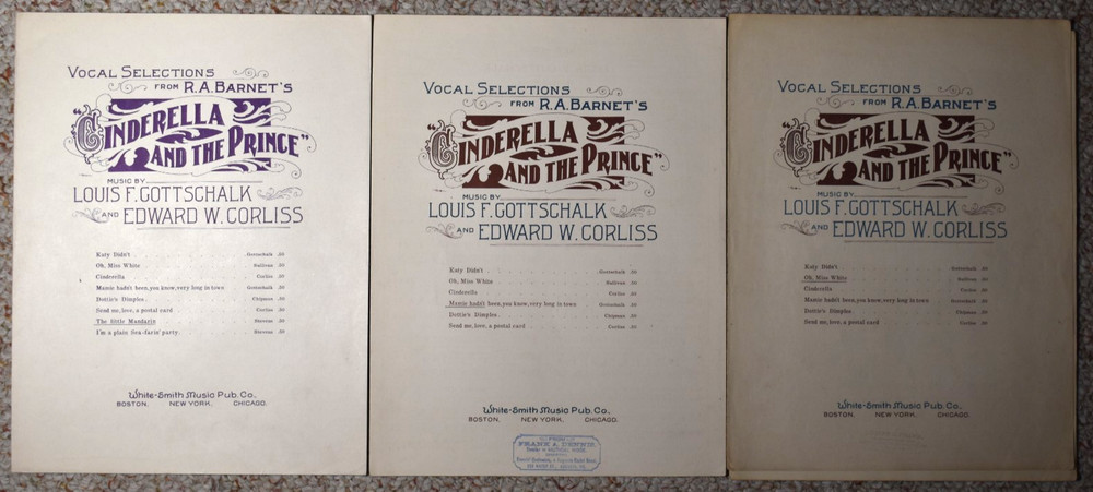 1904 Cinderella and the Prince Sheet Music (3) Gottschalk Corliss White-Smith