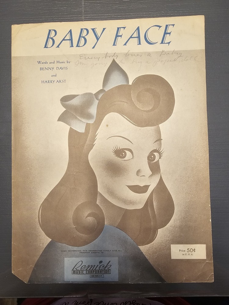 1926 BABY FACE SHEET MUSIC Benny Davis Harry Akst Remick