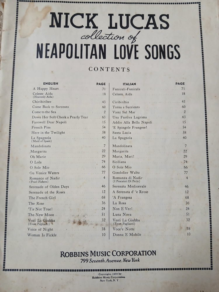 Robbins Music Nick Lucas Collection, Neapolitan Love Songs Piano Sheet Music Cl…