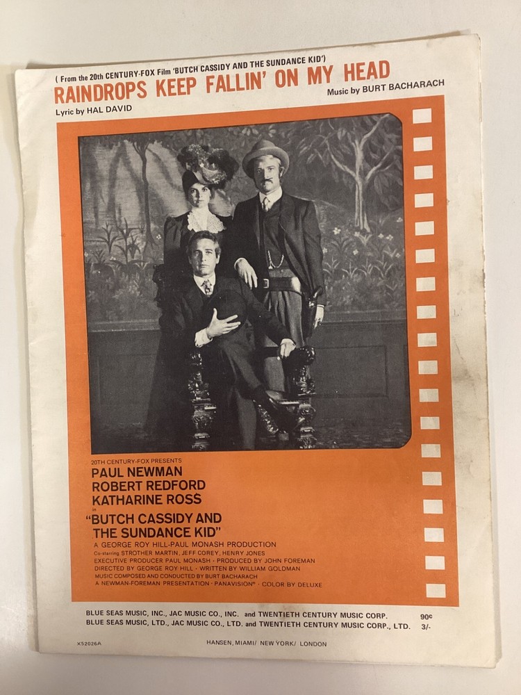 Raindrops Keep Fallin&rsquo; On My Head – 1969 Piano Vocal Sheet Music – Movie Tie-In