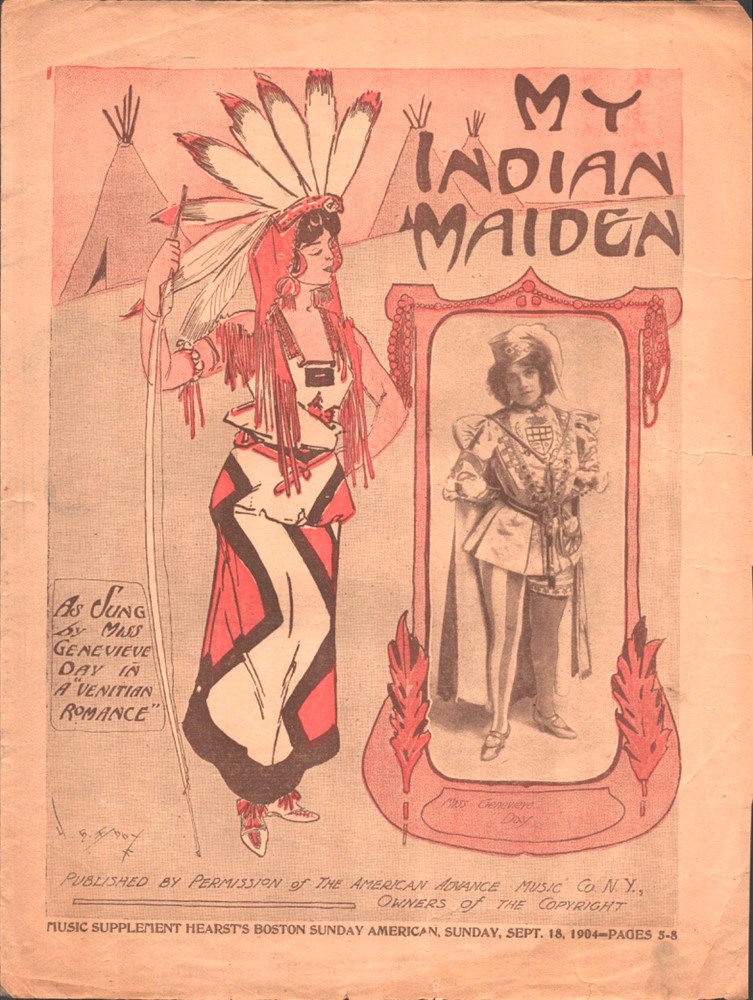 1904 MY INDIAN MAIDEN antique Native American sheet music MISS GENEVIERE DAY