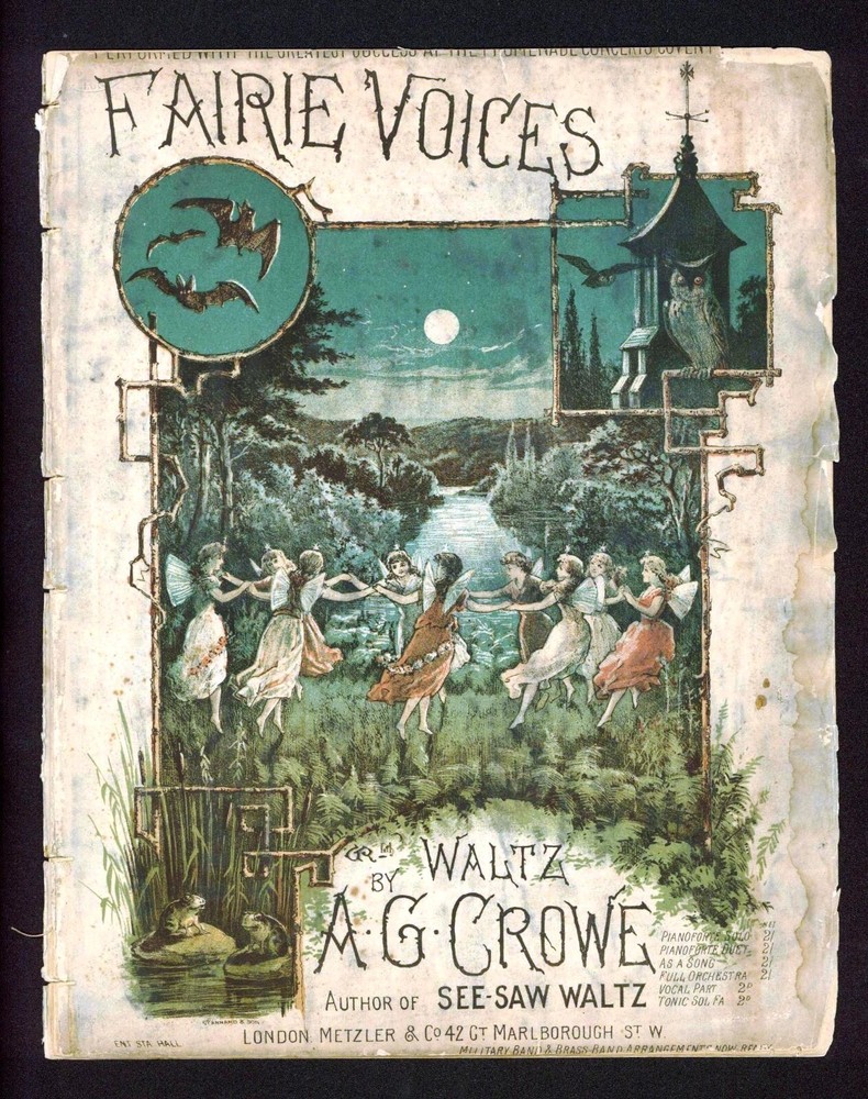1885 Fairie Voices – Gwyllym Crove – some damage Original Sheet Music Lithograph