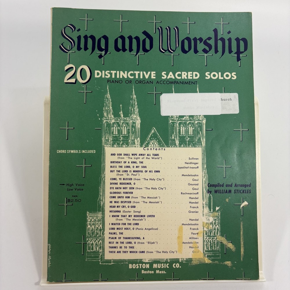 Sing and Worship 20 Distinctive Sacred Solos Songbook Piano Vocal Organ Stickles