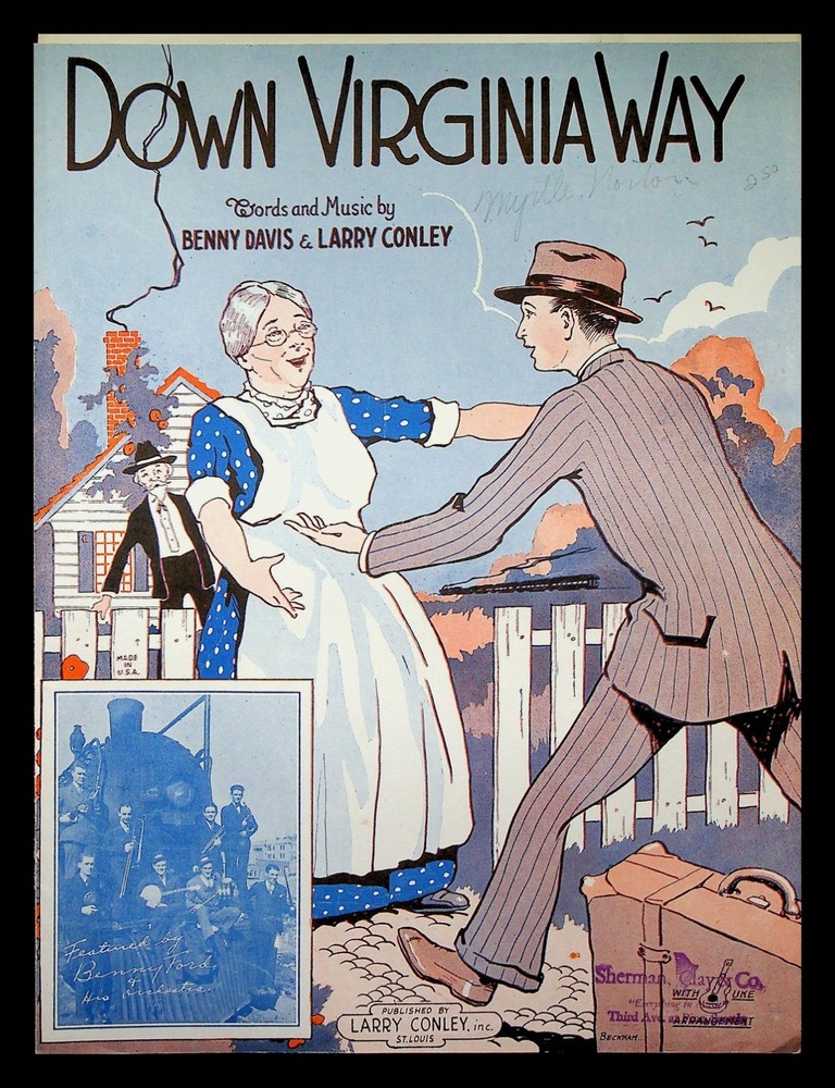 Sheet Music DOWN VIRGINIA WAY featured by BENNY FORD & His Orchestra ©1926
