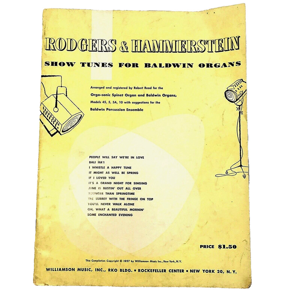 Rodgers Hammerstein Show Tunes Baldwin Organ Vintage Musical Sheet Music 1957