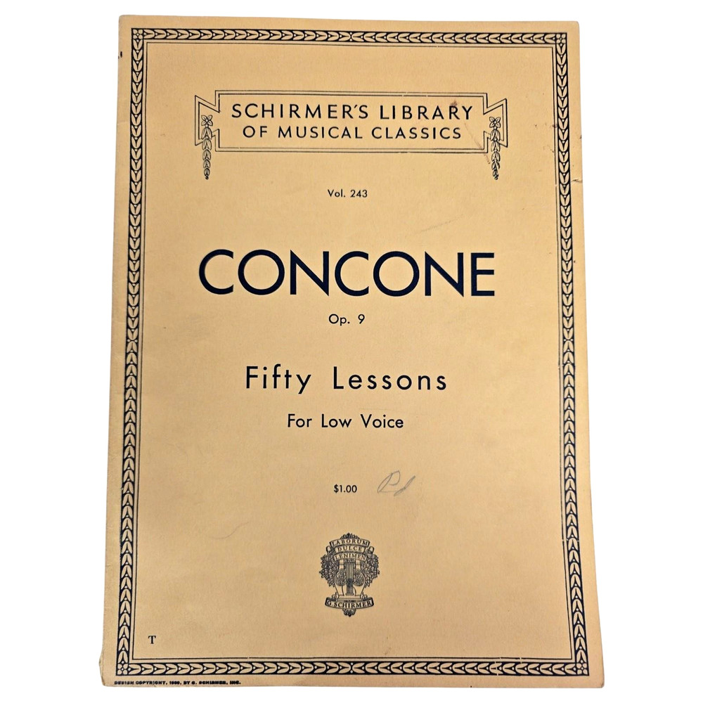 Concone Fifty Lessons For Low Voice Op 9 Vocal Piano Music Schirmer Library Vtg