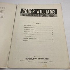 Roger Williams Recorded Piano Interpretations Songbook 1962 Robbins Music Co.