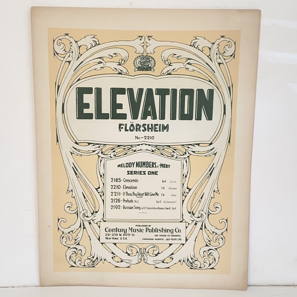 Antique 1924 Elevation Sheet Music by Otto Florsheim