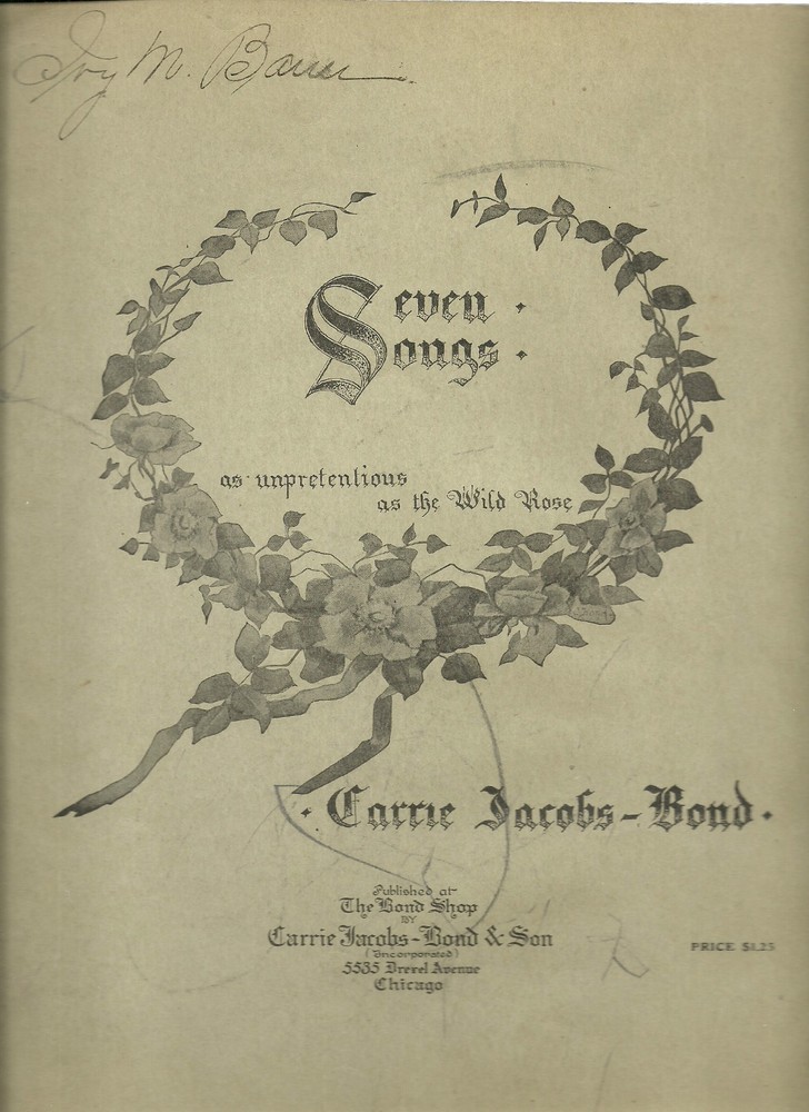 Antique 1912 Carrie Jacobs-Bond Sheet Music « Seven Songs » Art Noveau Chicago