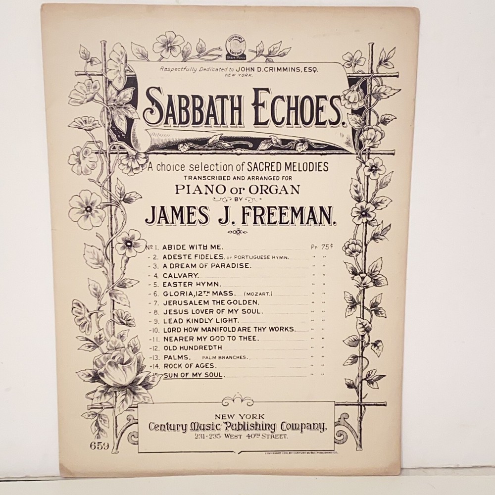 Antique 1901 Sabbath Echoes Sun Of My Soul Piano Organ Sheet Music