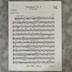 Schubert Symphony No.8 Unfinished Clarinet I Part A & Bb Lucks Music c.1980s USA