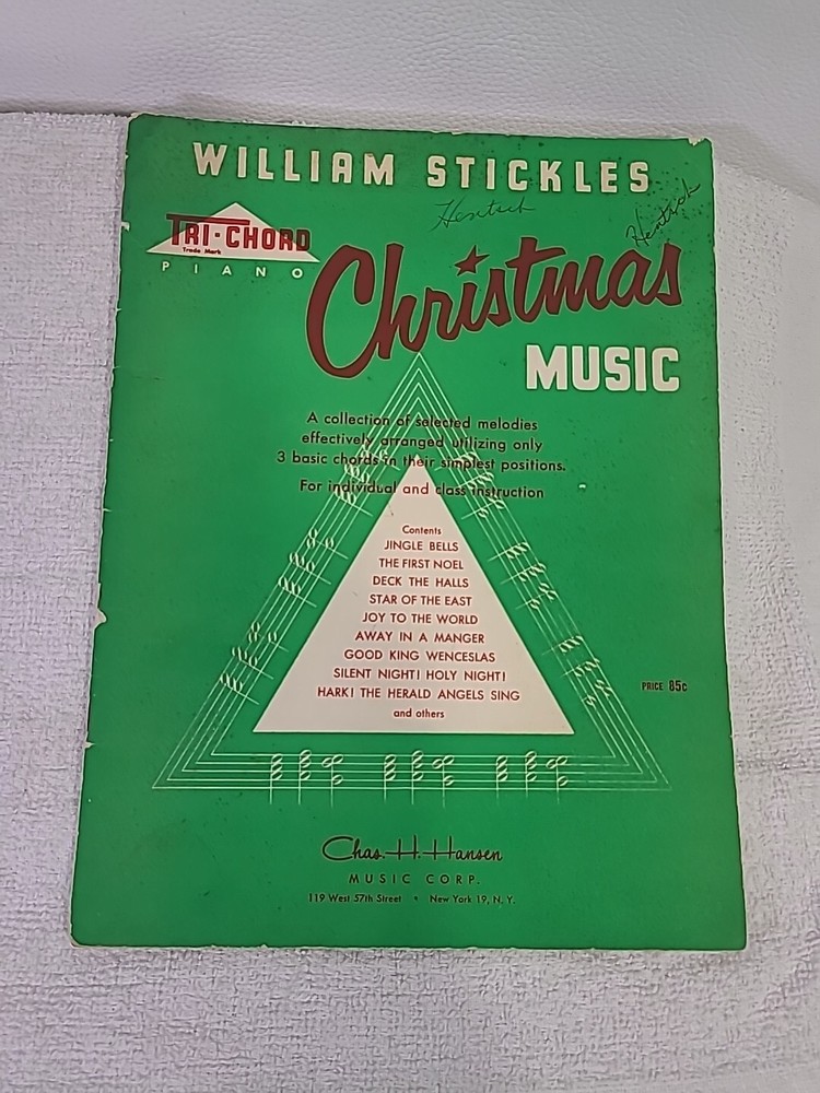 William Stickles Tri-Chord Piano Christmas Songbook Sheet Music 1954 Hansen USA