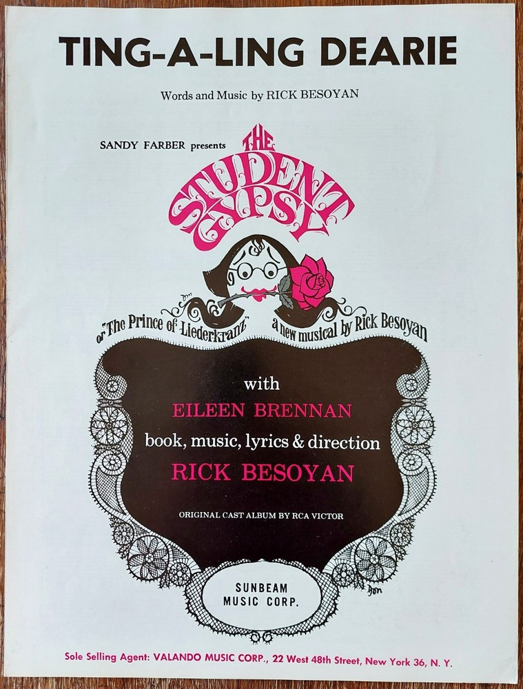THE STUDENT GYPSY: Ting-a-Ling Dearie – Besoyan – 1963 Broadway sheet music