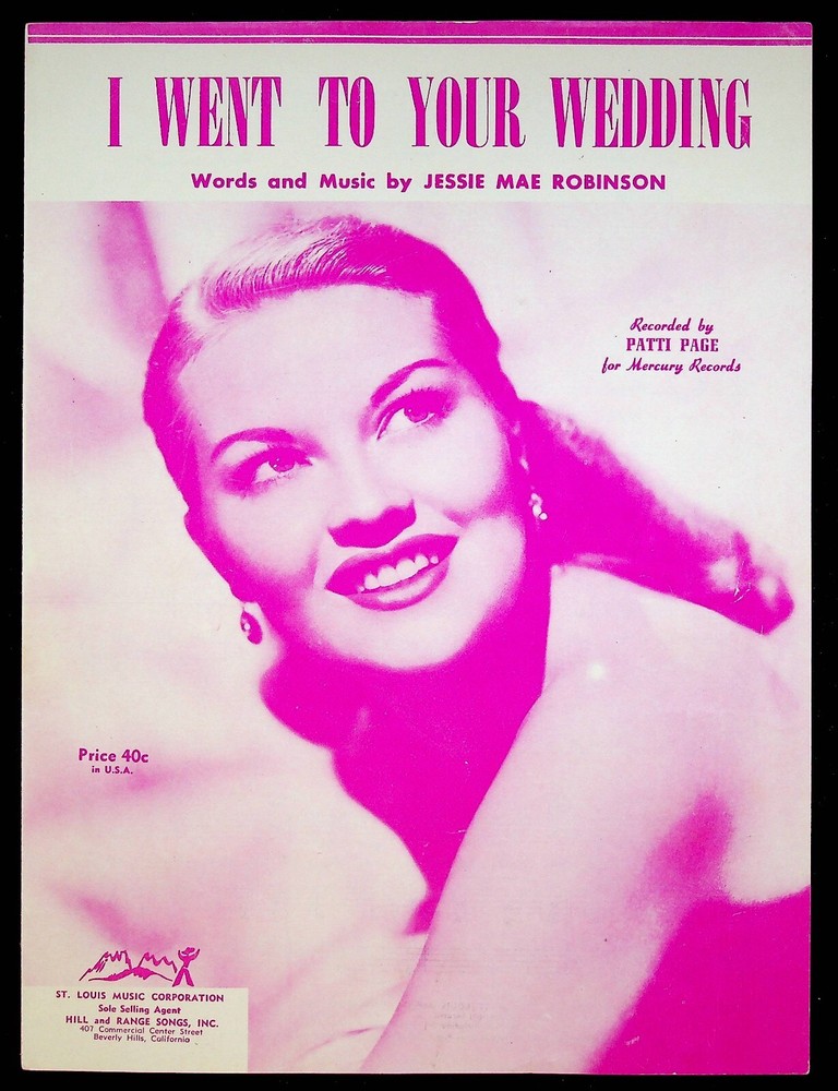 1952 I Went to Your Wedding w/ Actress Singer Patti Page Pop Vintage Sheet Music