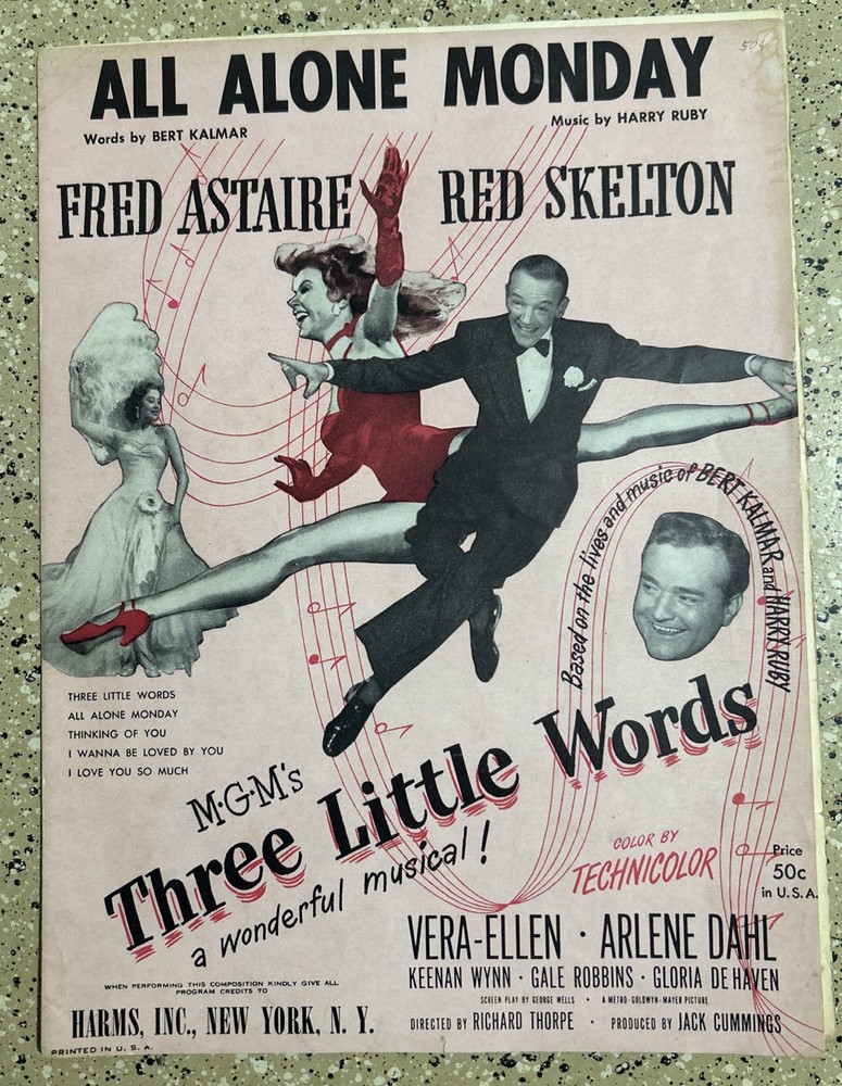 VTG Sheet Music 1926 ALL ALONE MONDAY FRED ASTAIRE RED SKELTON 3 LITTLE WORDS