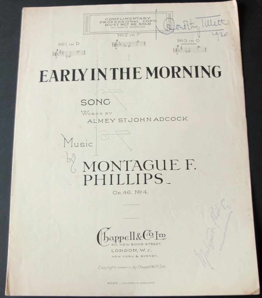 MONTAGUE PHILLIPS EARLY IN THE MORNING IN G SHEET MUSIC (1928) ENGLAND