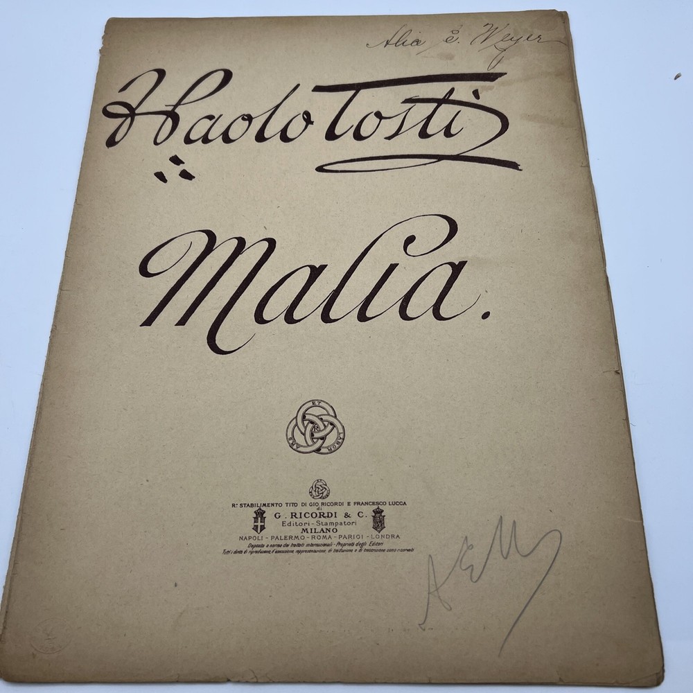 HAOLO TOSTI “MALIA” very Scarce/Rare Sheet music Paola Tosti Italy B1110