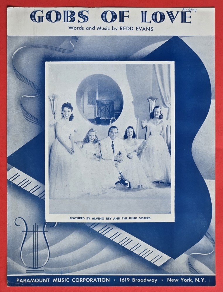 Gobs Of Love Redd Evans Sheet Music Piano Vocal Guitar 1942 Paramount USA SELLER