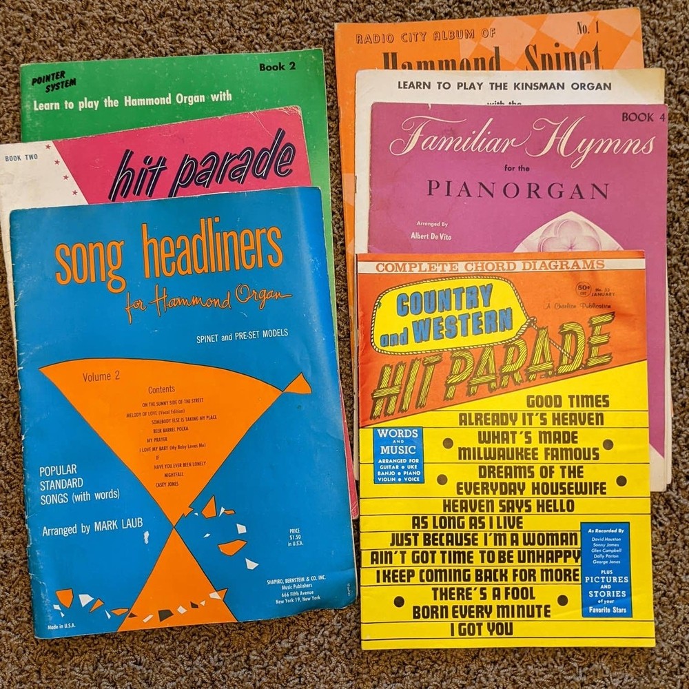 Vintage 1950s-1970s Sheet Music Country Western, Hammond Organ, Hit Parade