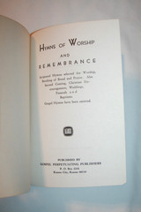 Vintage 1960 Hymns of Worship and Remembrance Hymnal Hardcover