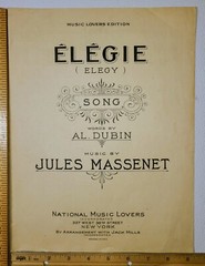 1924 Élégie Dubin Massenet Piano Voice Sheet Music National Antique