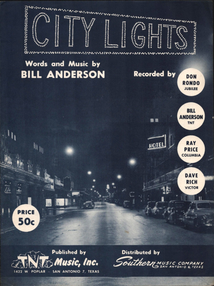 1958 CITY LIGHTS Country sheet music BILL ANDERSON Ray Price Dave Rich Don Rondo