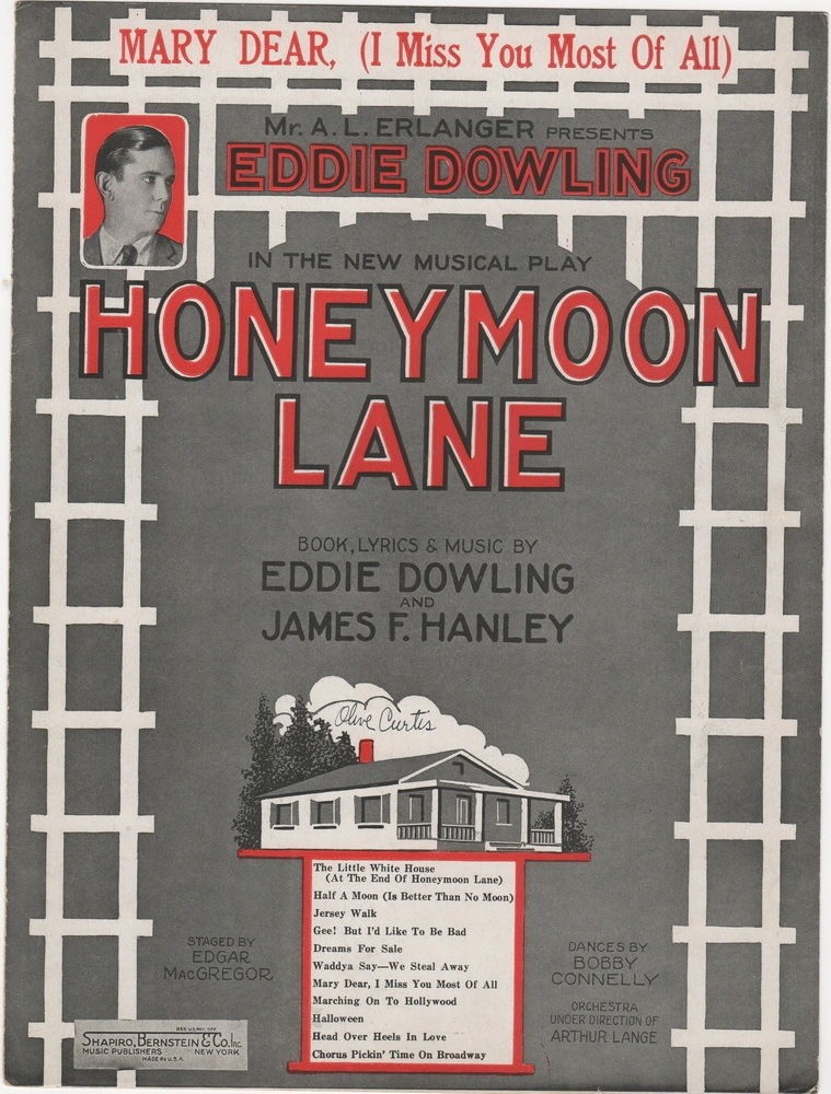 Mary Dear, (I Miss You Most Of All) from Honeymoon Lane 1926 Vintage Sheet Music