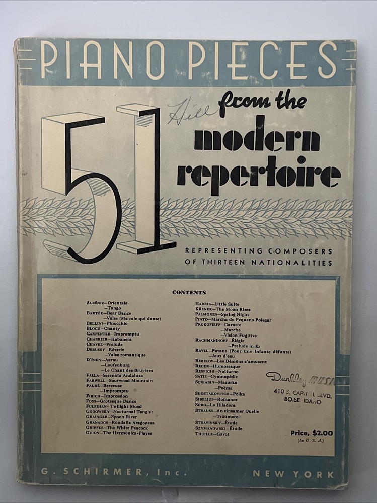1940 Vintage Schirmer 51 Piano Pieces from the Modern Repertoire Sheet Music