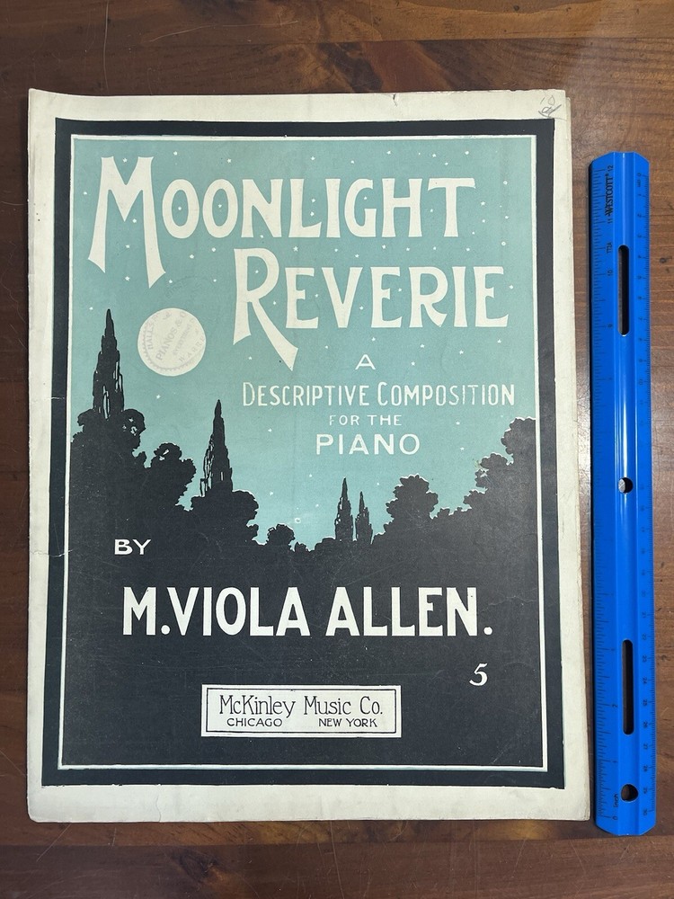 Moonlight Reverie By M Viola Allen Piano Antique Sheet Music Large Format 1904