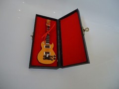Electric Guitar Yellow Miniature & Hard Black Case Stand Musical Instrument Gift