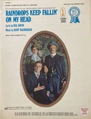 Vintage 1969 “Raindrops Keep Fallin’ On My Head” Sheet Music/Organ & Voice