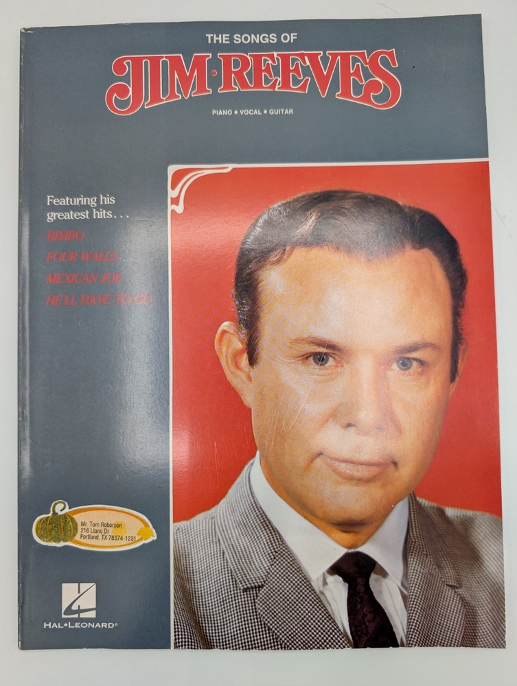 The Songs Of Jim Reeves Songbook (Piano/Vocals/Chords, 1985)