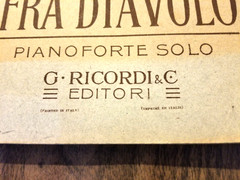 Antique Sheet Music Book D.F.S. Auber: Fra Diavolo Piano G. Ricordi & C. Italy