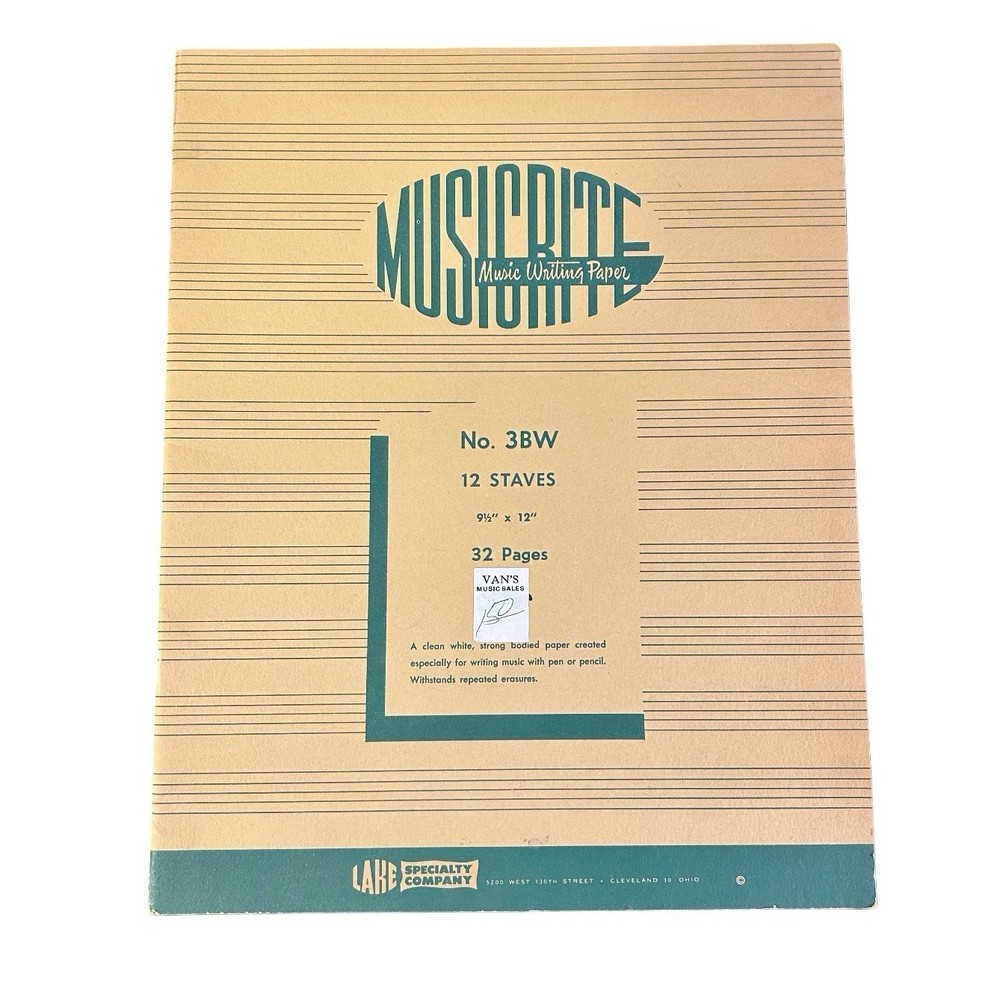 Vintage Music Writing Paper Lake Specialty Company MusicRite 9.5” X 12” 32 Pages