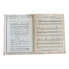 The Wise Old Owl VTG Sheet Music 1941 Joe Ricardel Robert Crosby Owl Cover Art