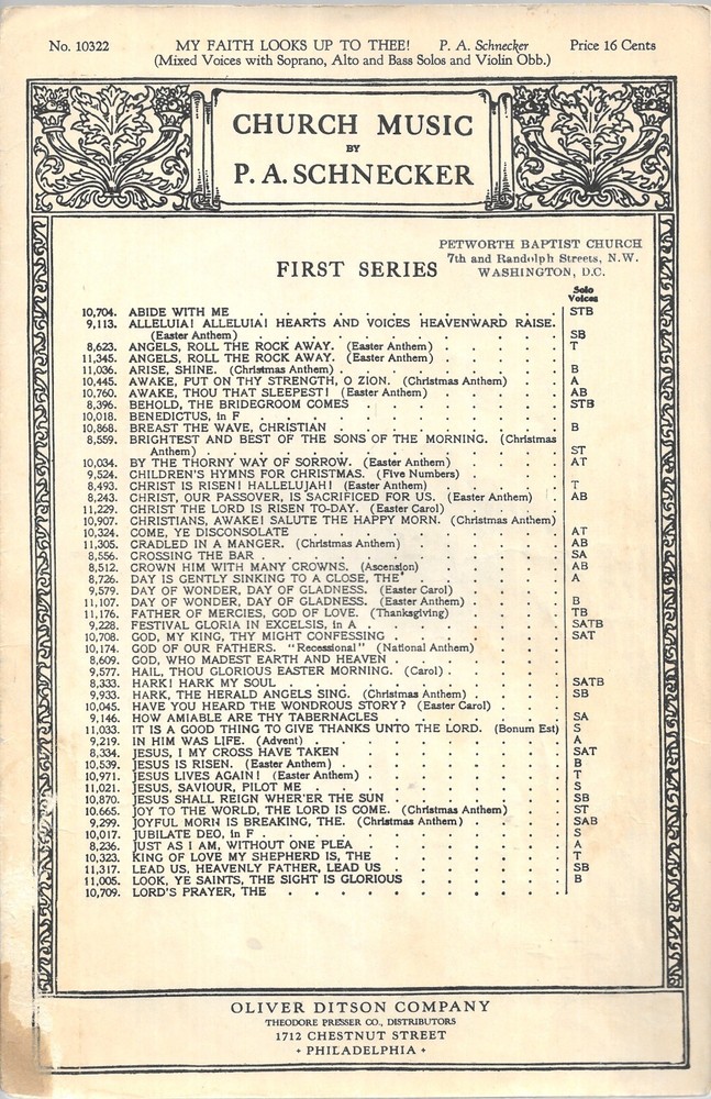 My Faith Looks Up to Thee! (mixed voices) by P.A Schnecker [Oliver Ditson, 1927]