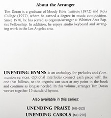 Unending Hymns Arranged for Organ by Tim Doran Sheet Music Book Lillenas 1993