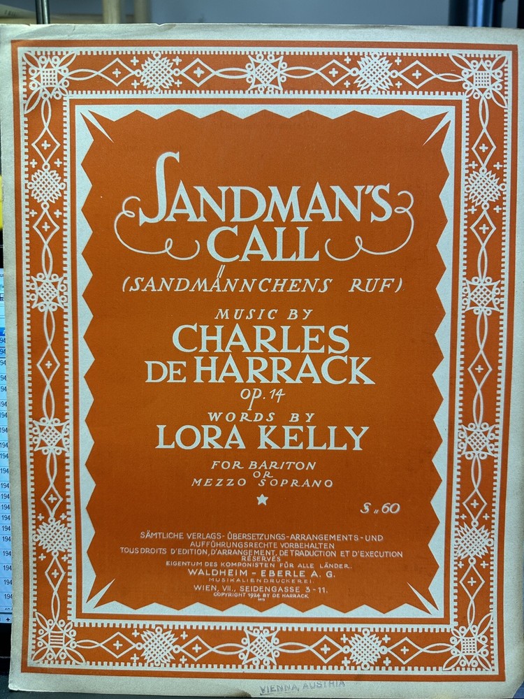 Undated Austria 11×14 Sheet Music SANDMAN’S CALL Charles De Harrack Sheet Music