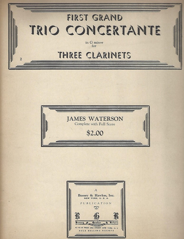 Vintage First Grand TRIO CONCERTANTE For Clarinet By James Waterson Artie Shaw