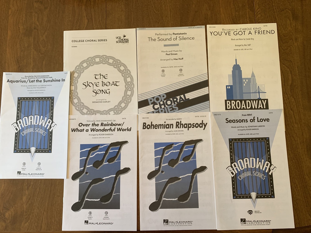Choral sheet music for 7 pop songs, 4 part, College Choral, Broadway,Hal Leonard