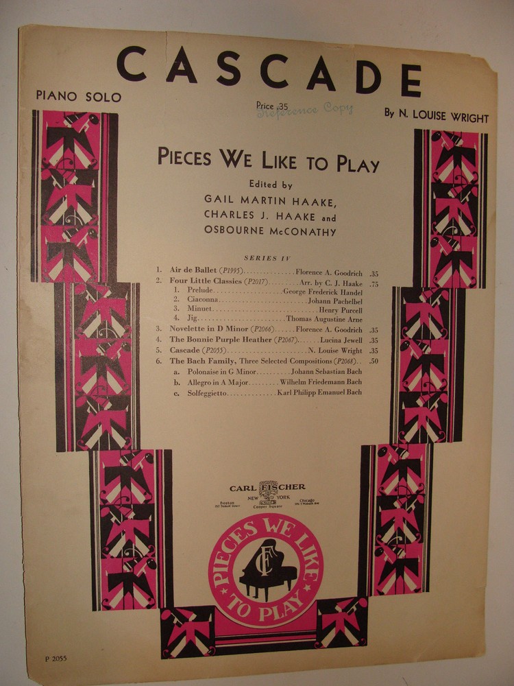 Cascade 1935 piano solo by N Louise Wright
