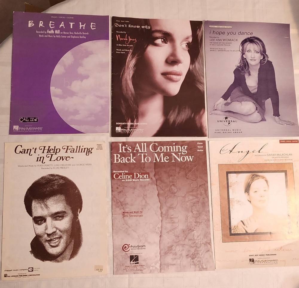Sheet Music Lot of 6 – Piano/Vocal/Guitar – Easy Listening – Intermediate Level