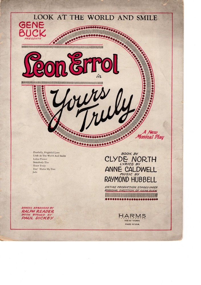 LOOK AT THE WORLD AND SMILE Piano Sheet Music, Uke Tabs, & Lyrics 1926
